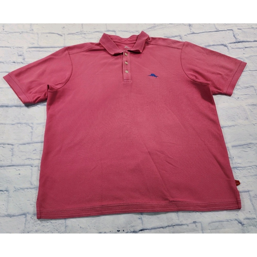 Tommy Bahama Polo Shirt MENS M Pink Emfielder Short Sleeve Logo Supima Golf